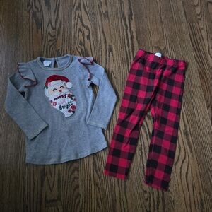 Mud Pie Holiday Santa Sweater and Plaid Pants Set